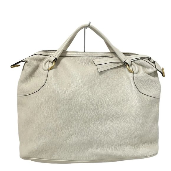 Auth GUCCI Woven/Interlocking G 309529 Cream Leather - Handbag